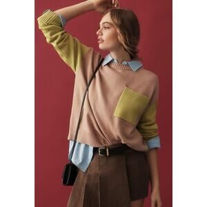 Anthropologie x Dolan Colorblock Lime Crewneck Sweater Phoebe Buffay Boho Small